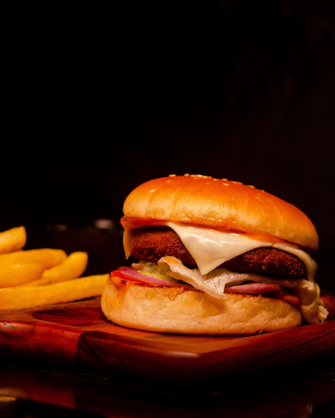 OG Veg Cheese Burger with fries
