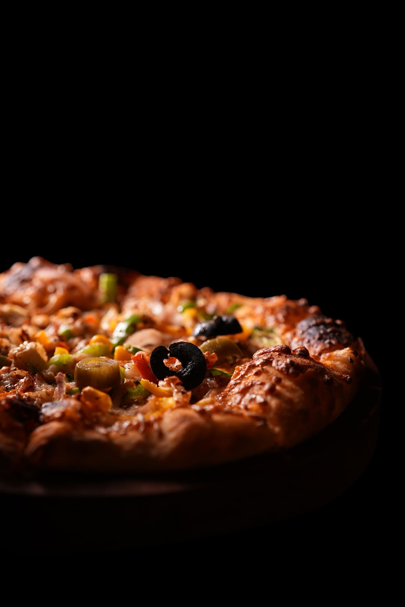 Close-up of artisan pizza toppings